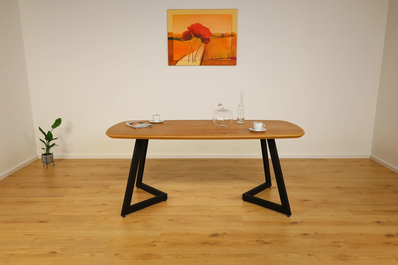 The Vista European Oak Dining Table with Angular V-Base