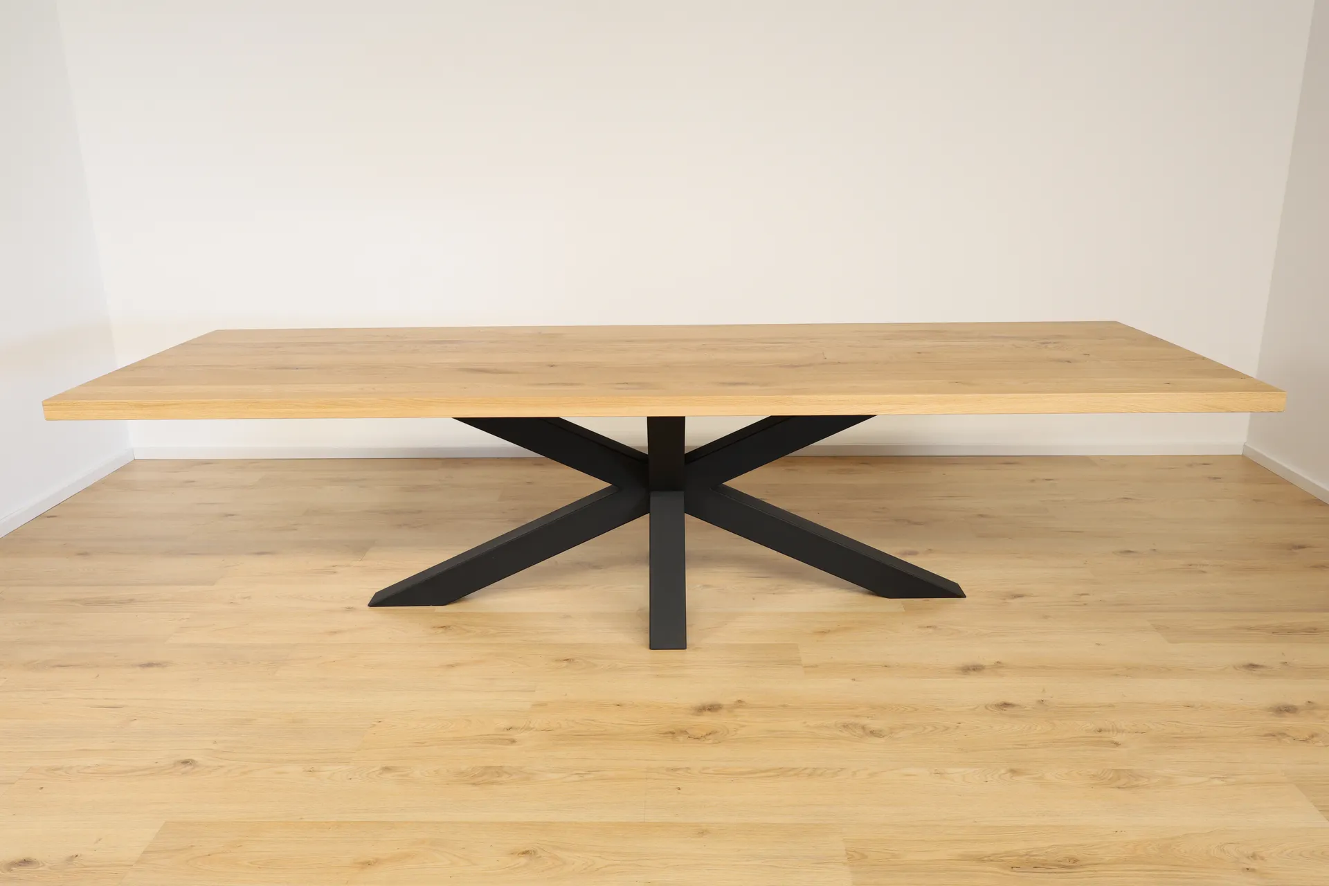 The Horizon Rectangular European Oak Dining Table with X-Frame Legs – product view 2