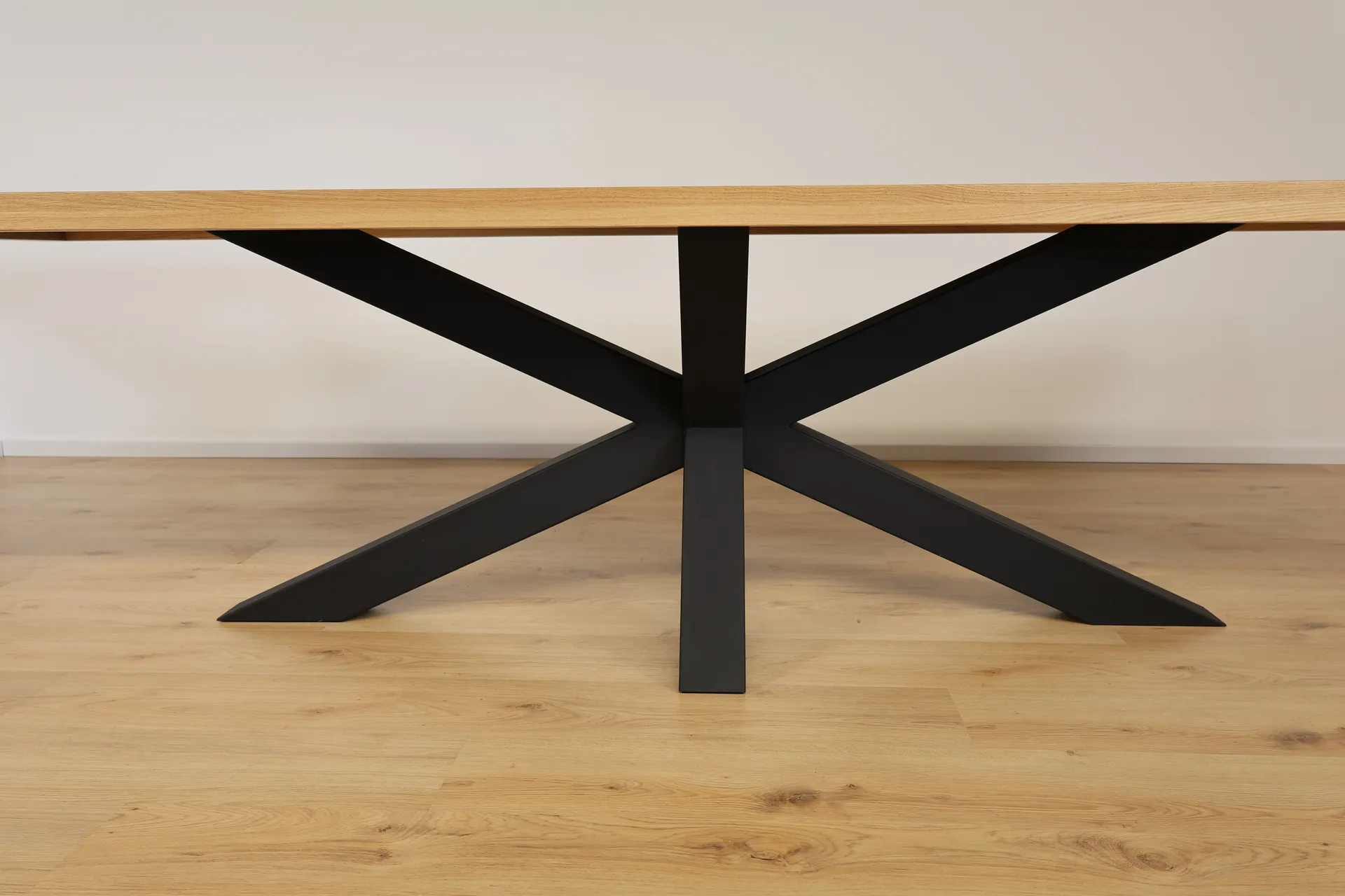 The Horizon Rectangular European Oak Dining Table with X-Frame Legs – product view 8