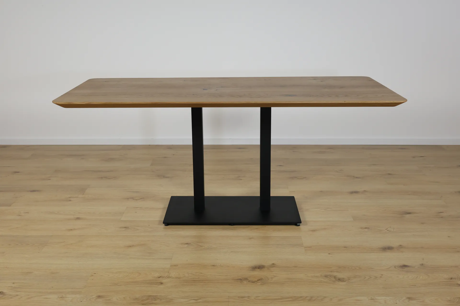 The Metro Rectangular European Oak Bistro Table with Twin Legs – product view 2
