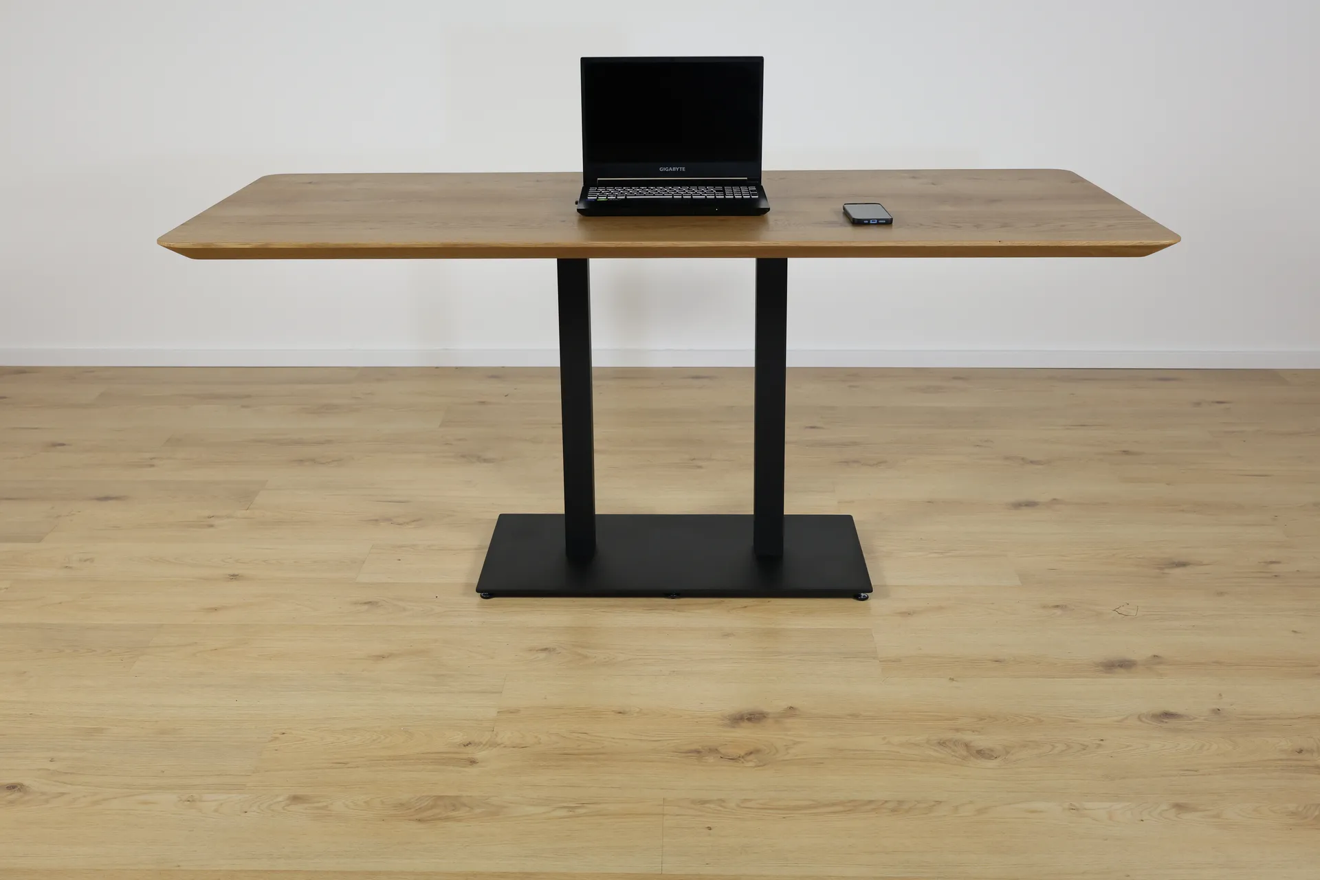 The Metro Rectangular European Oak Bistro Table with Twin Legs