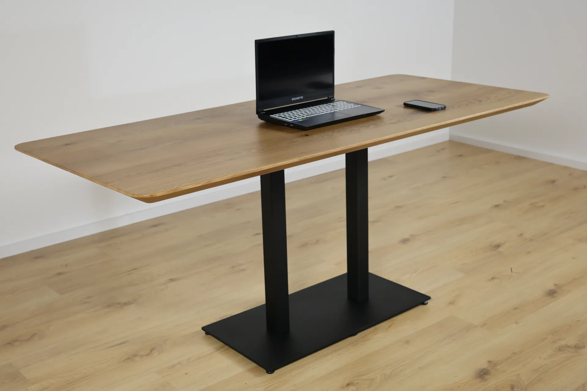 The Metro Rectangular European Oak Bistro Table with Twin Legs – product view 6