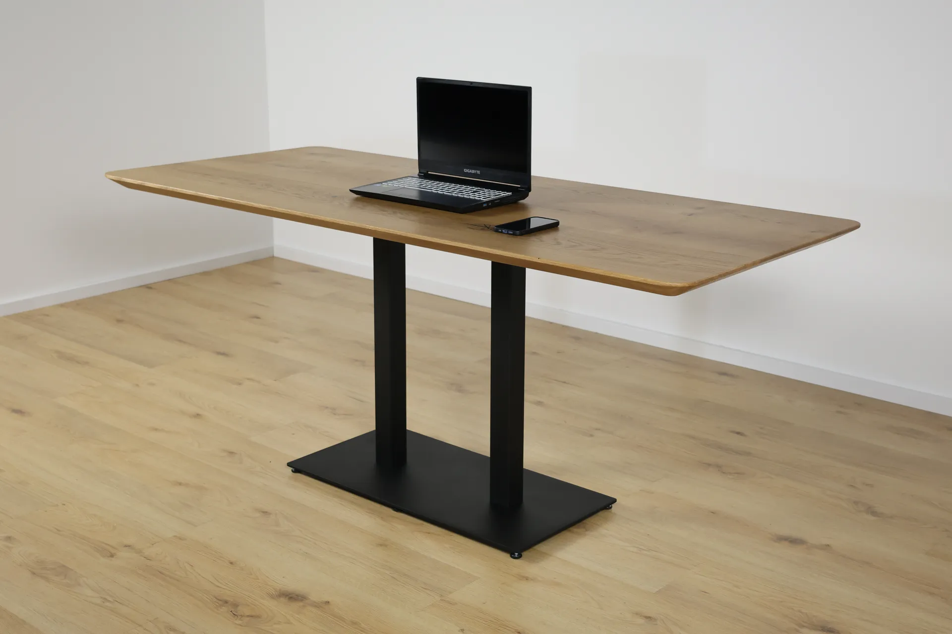 The Metro Rectangular European Oak Bistro Table with Twin Legs – product view 3