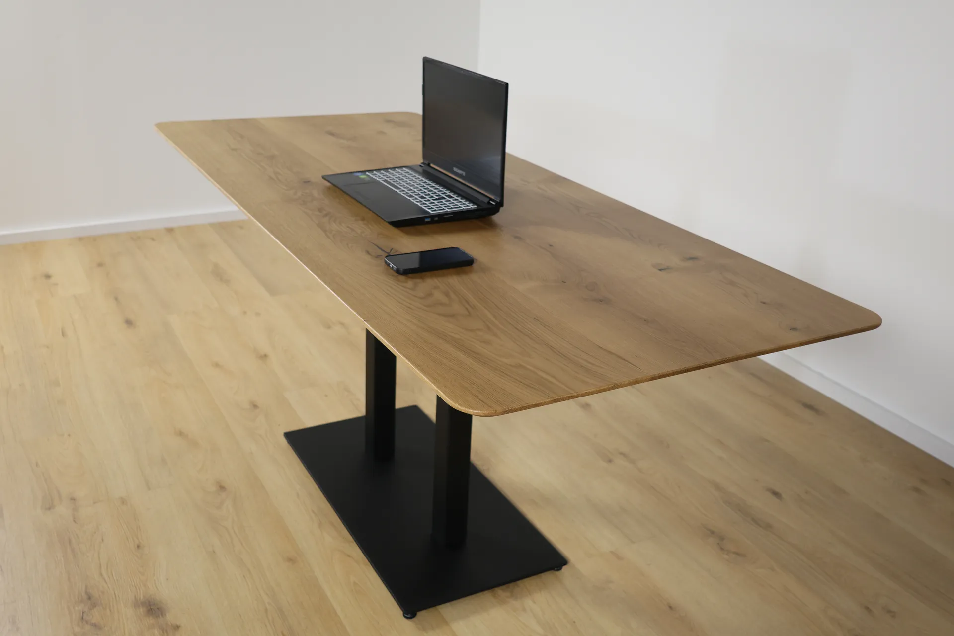 The Metro Rectangular European Oak Bistro Table with Twin Legs – product view 4