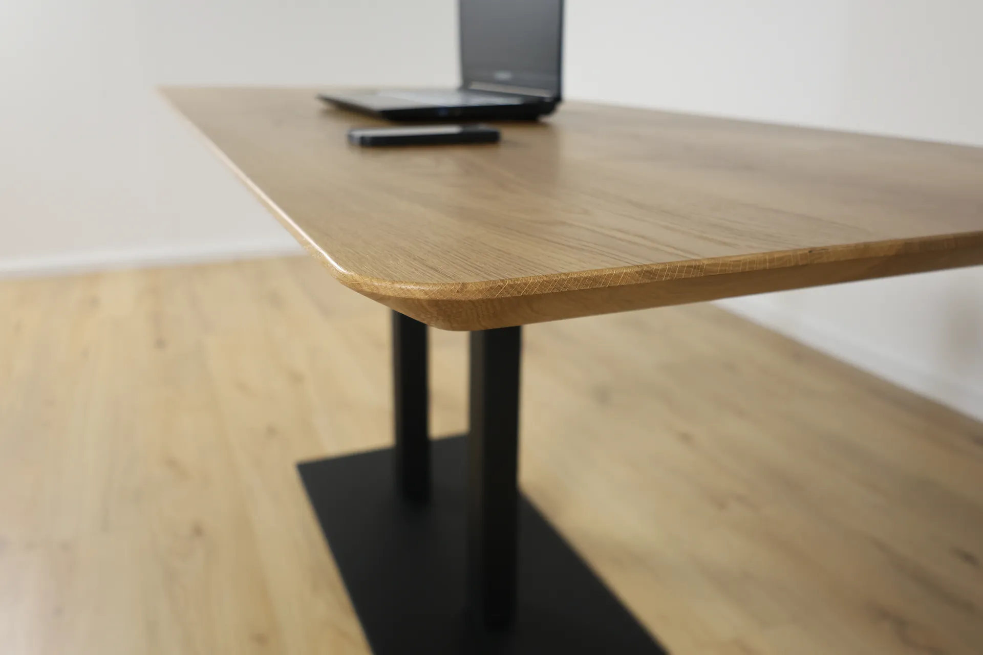 The Metro Rectangular European Oak Bistro Table with Twin Legs – product view 5