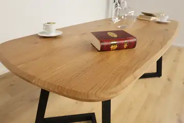 The Vista European Oak Dining Table with Angular V-Base – product view 3