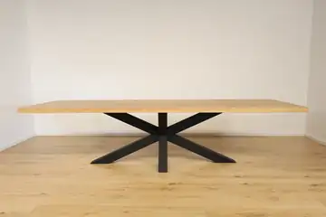 The Horizon Rectangular European Oak Dining Table with X-Frame Legs – product view 3