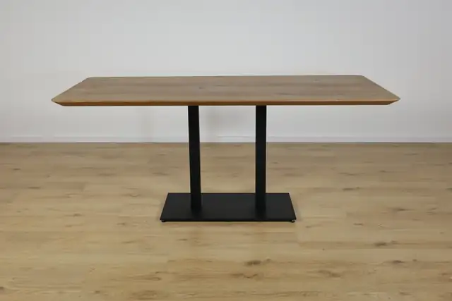 The Metro Rectangular Oak Bistro Table with Twin Legs