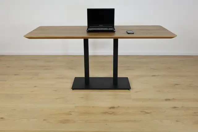 The Metro Rectangular European Oak Bistro Table with Twin Legs