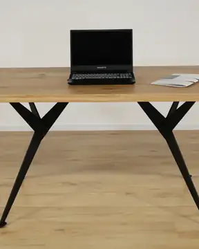Esstisch Eiche 160 × 80 cm | Massivholz | Gerade Kante | Schwarzes Metallgestell – Produktansicht 9