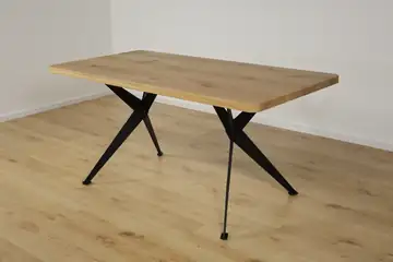 Esstisch Eiche 160 × 80 cm | Massivholz | Gerade Kante | Schwarzes Metallgestell – Produktansicht 4
