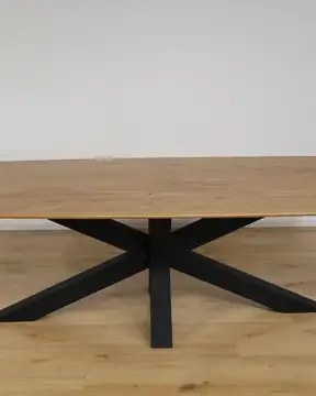 Esstisch Eiche Massiv 240 × 120 cm – Bootsform mit Schweizer Kante & Spider-Gestell – Produktansicht 11